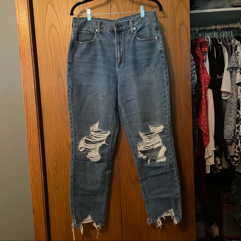 AE Distressed Blue Mom Jean